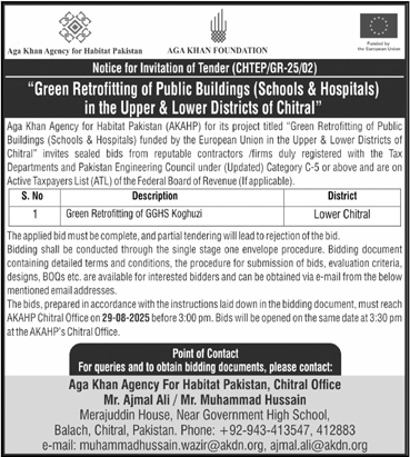 Aga Khan Agency for Habitat Pakistan Chitral Tender Notice